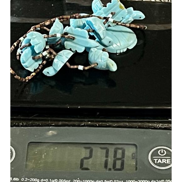 Native American Zuni Turquoise Turtle Multi Animal Fetish Heishi Shell Necklace - Picture 14 of 14